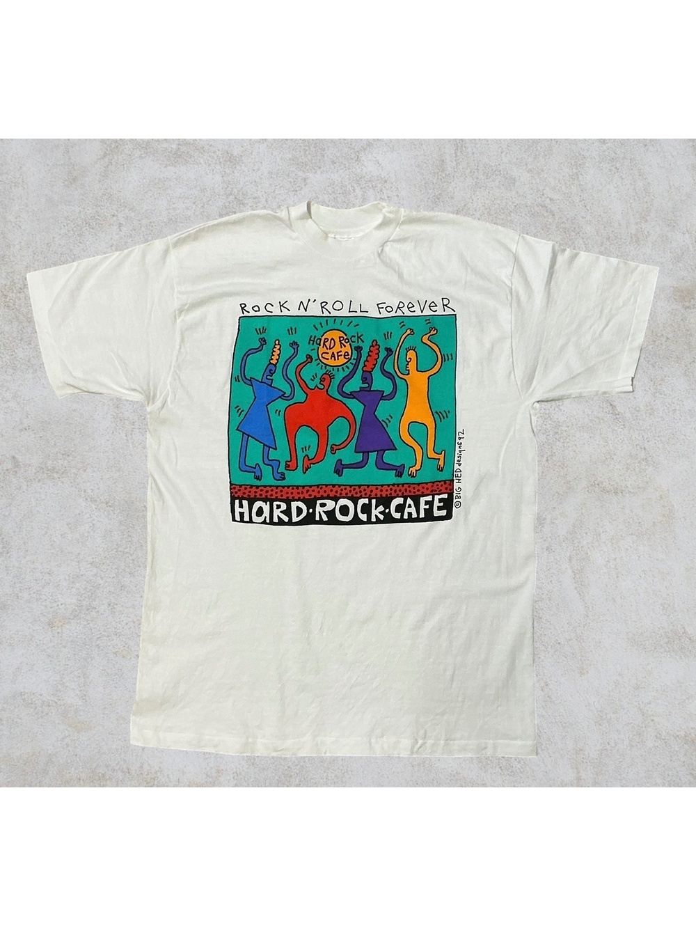 Vtg 1992 Hard Rock Cafe Big Hed Keith Haring Style L Tee USA